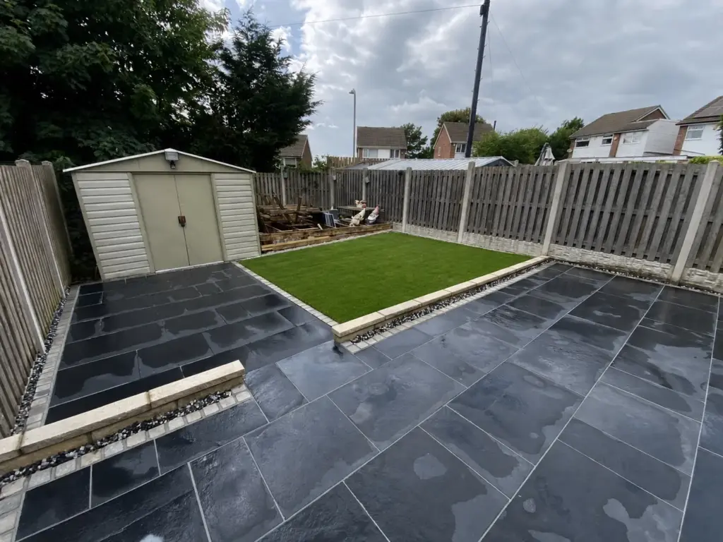 Black Limestone Paving And Wall Installation in Bradford