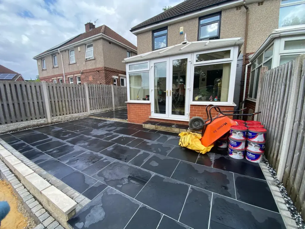 Black Limestone Paving Installation in Bradford